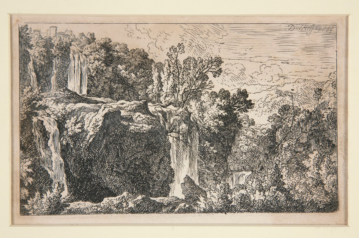 paisaje con cascada de Christian Wilhelm Ernst Dietrich