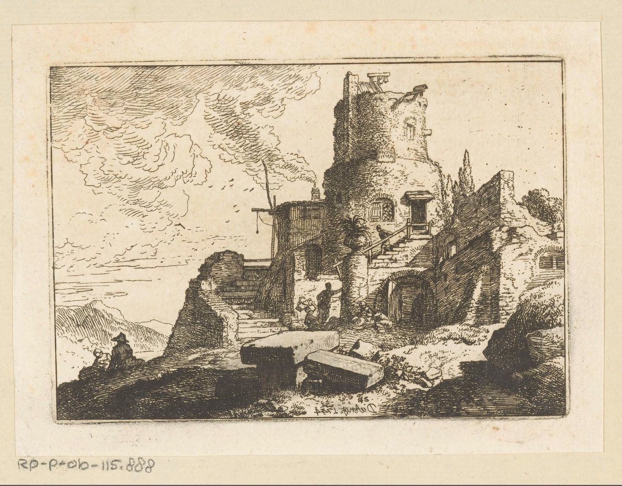 paisaje con atalaya de Christian Wilhelm Ernst Dietrich