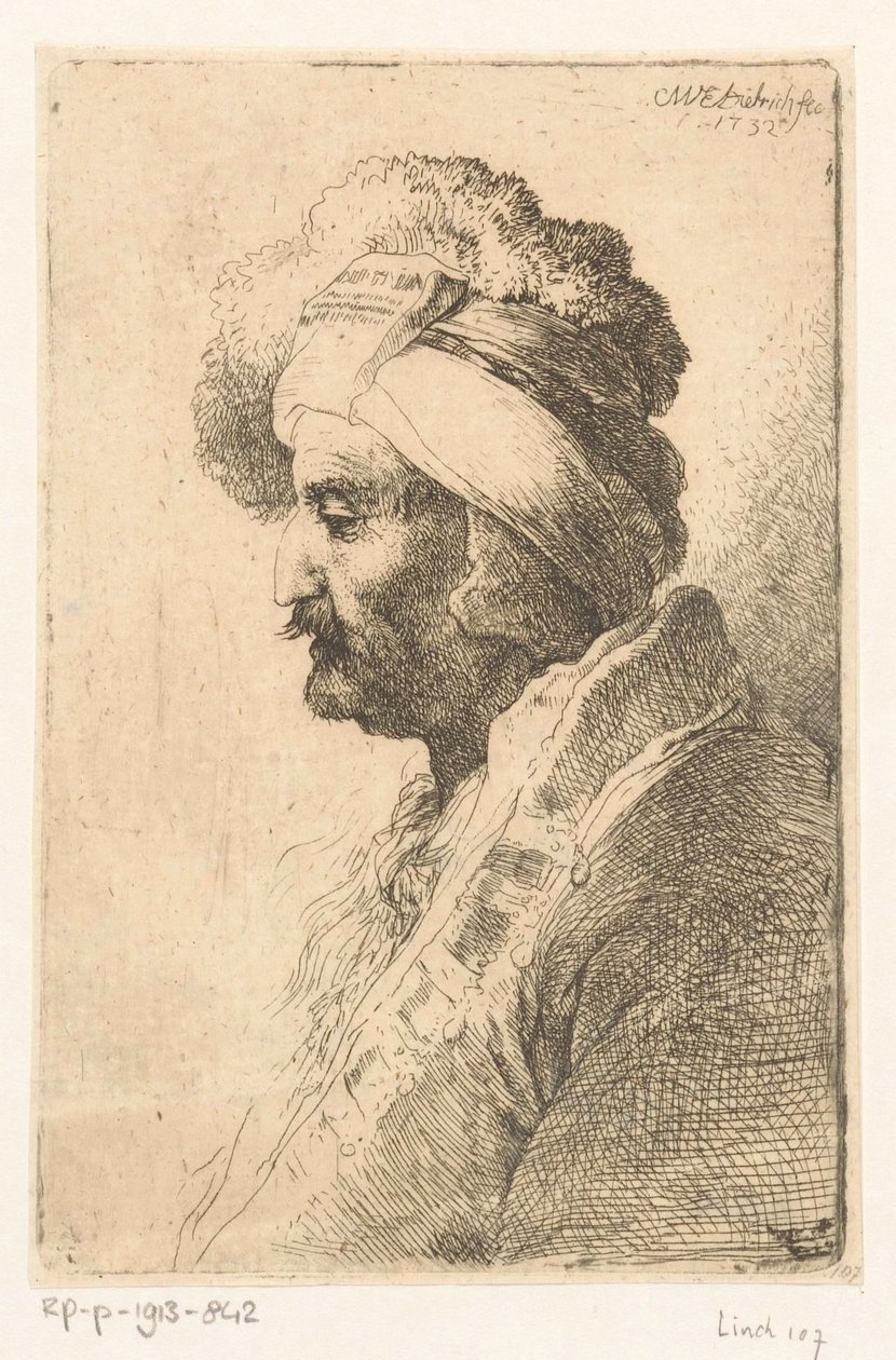 Mirando al hombre con sombrero de piel de Christian Wilhelm Ernst Dietrich