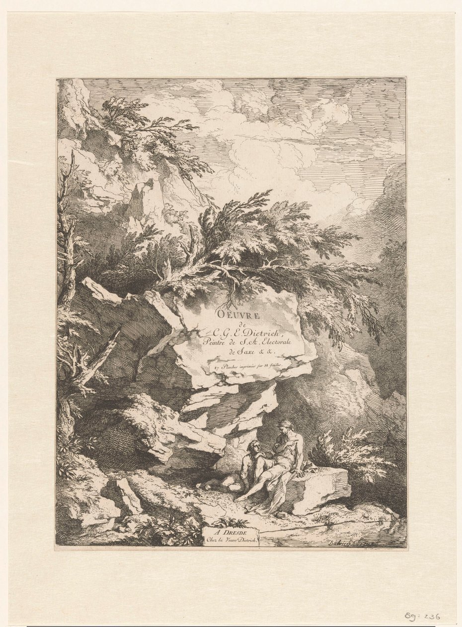 Paisaje rocoso con dos figuras apoyadas en una piedra
Oeuvre of C. G. E. Dietrich (título de la serie)
Oeuvre de C. G. E. Dietrich, Peintre de S. A. Electorale de Saxe (...) (título de la serie en el objeto) de Christian Wilhelm Ernst Dietrich