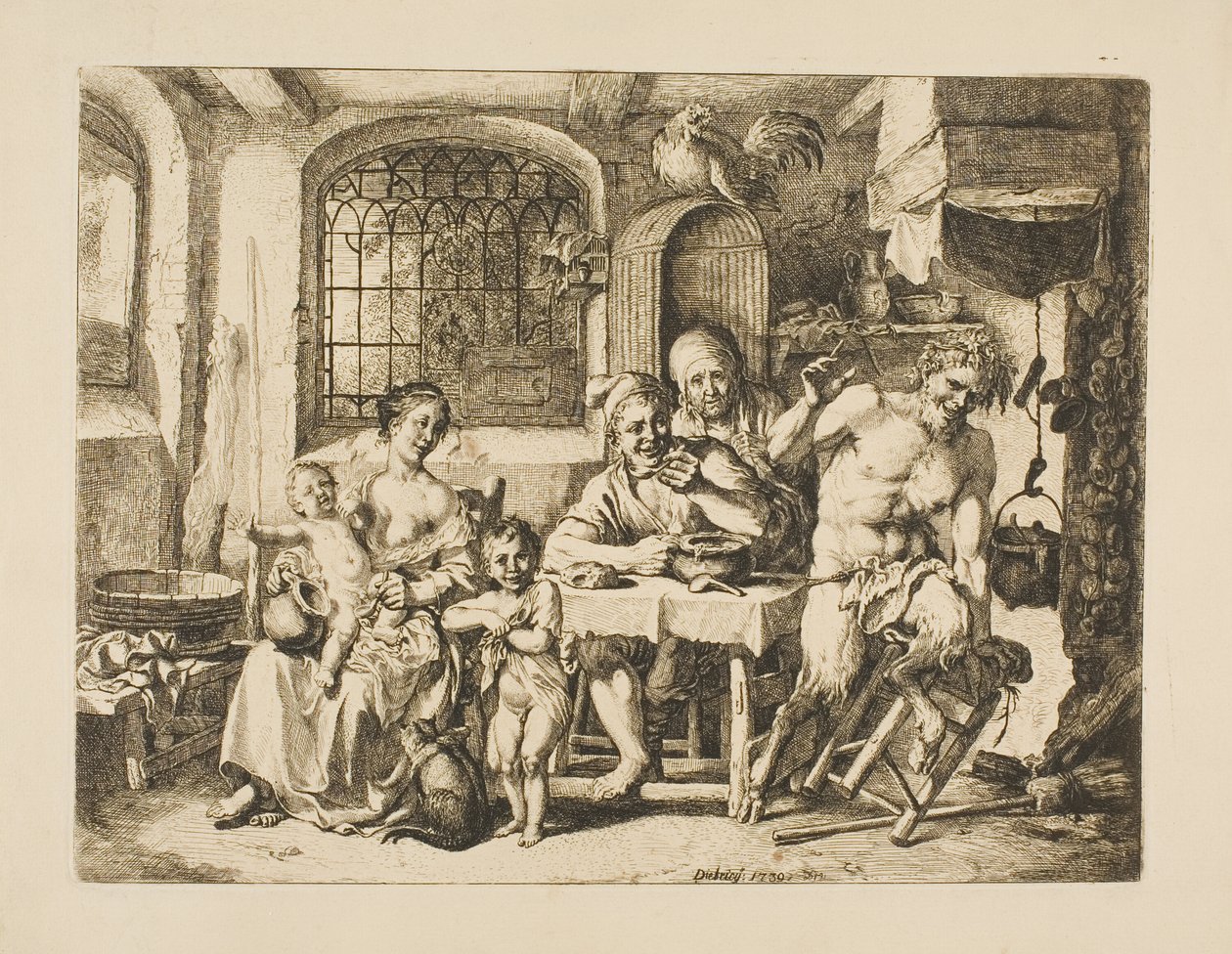 Sátiro en casa de campesino, al estilo de Jordaens de Christian Wilhelm Ernst Dietrich