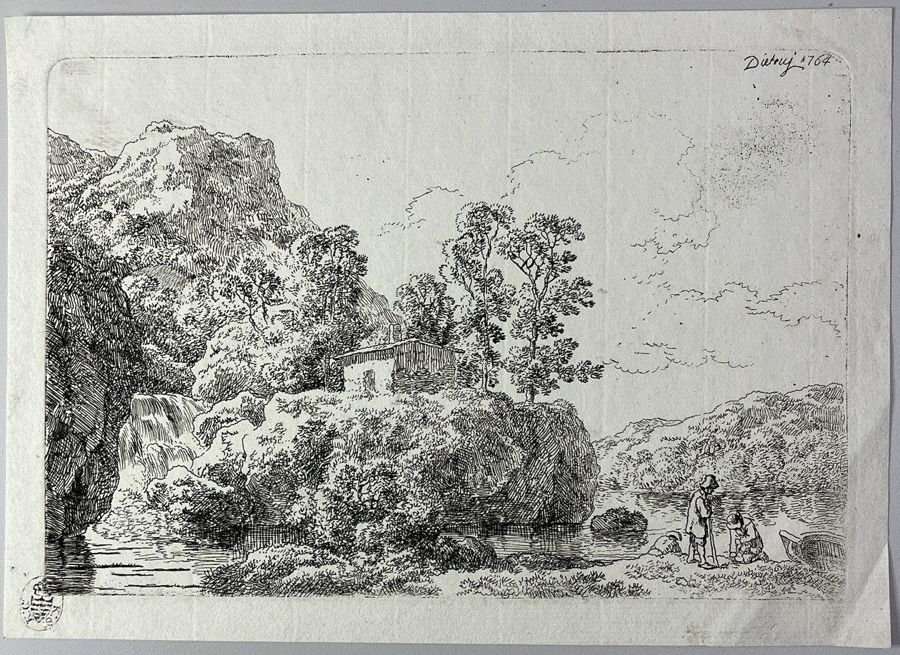 La cabaña sobre una roca cerca de un arroyo de Christian Wilhelm Ernst Dietrich