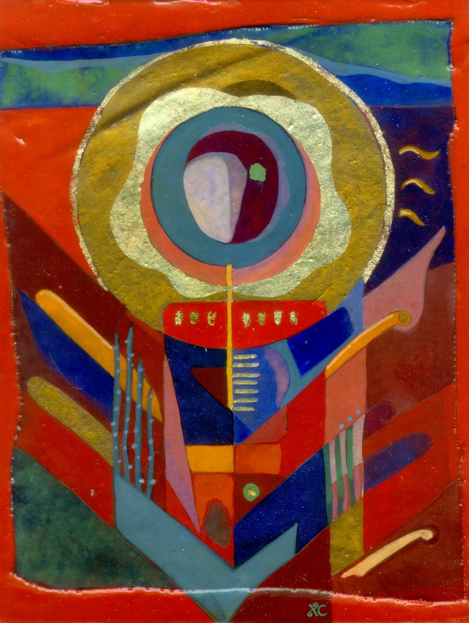 Ángel rojo, c. 2005 (temple al huevo sobre panel gessoed con pan de oro) de Christina Saj