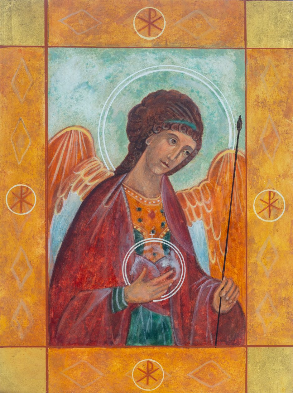 Arcángel Miguel, 2005 (temple al huevo, pan de oro, madera) de Christine Hales