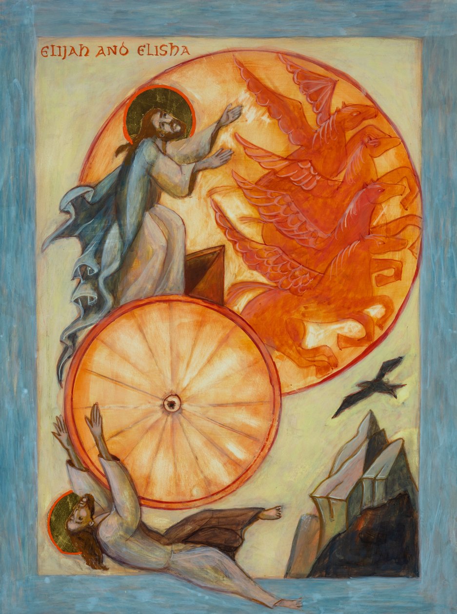 Icono de Elías y Eliseo, 2022 (temple al huevo, pan de oro, madera) de Christine Hales