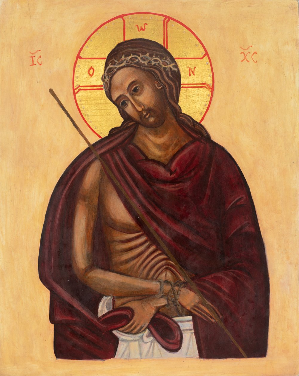 Icono del Varón de Dolores, 2011 (temple al huevo, pan de oro, madera) de Christine Hales