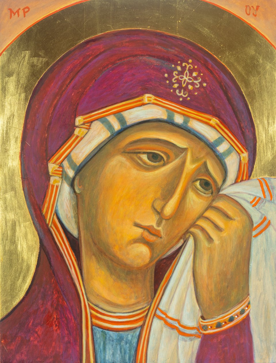 Nuestra Señora de los Dolores, 2001 (temple al huevo, madera, pan de oro) de Christine Hales