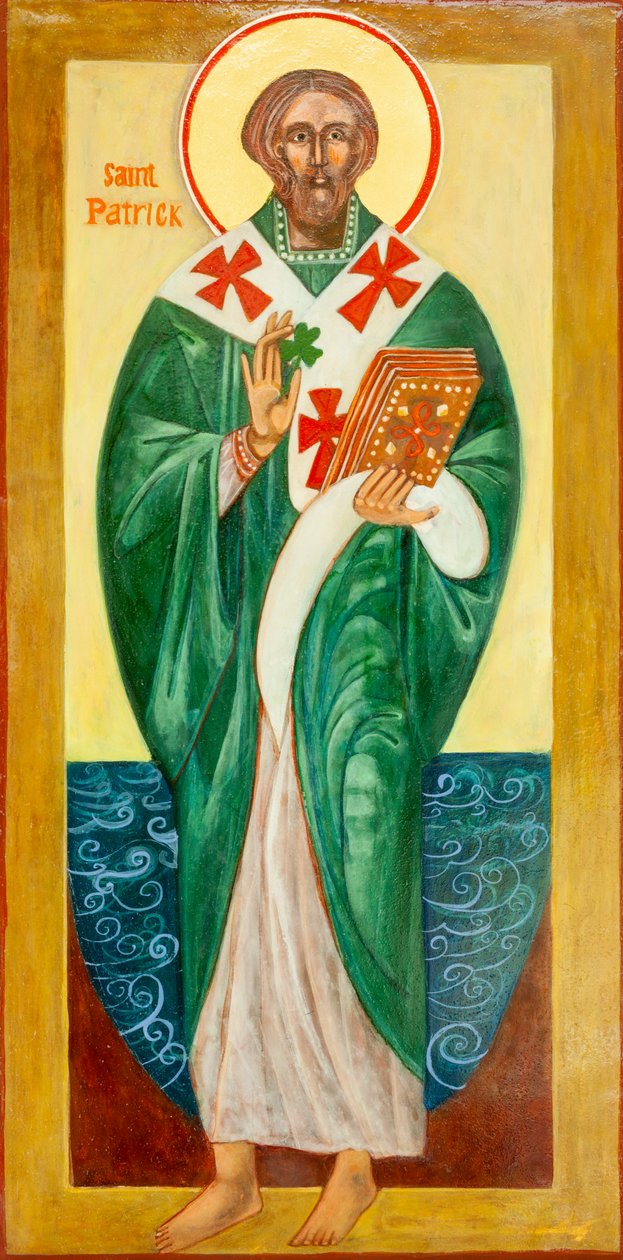 Icono de San Patricio, 2000 (temple al huevo, pan de oro, madera) de Christine Hales