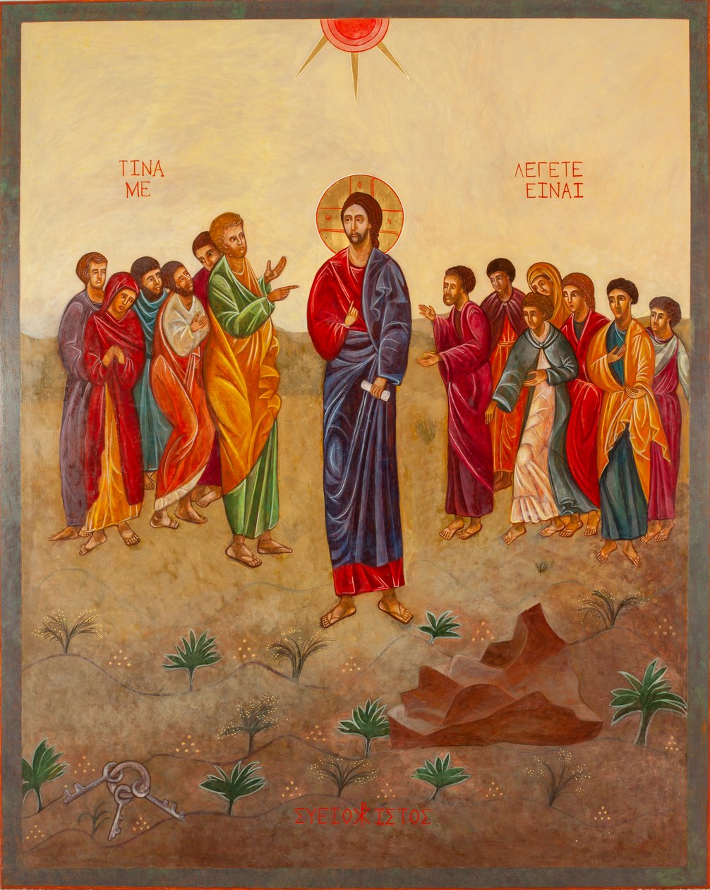 San Pedro y Cristo, 2000 (temple al huevo, pan de oro, madera) de Christine Hales