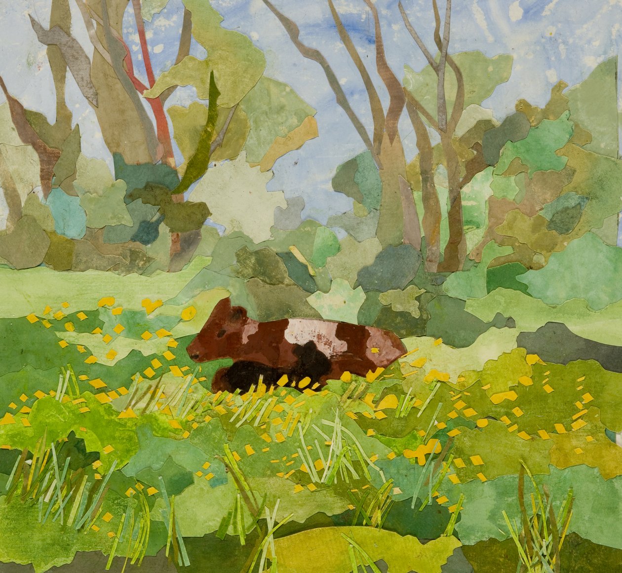 Southolt Cows, 2020 (collage de papel pintado con acuarela) de Christine McKechnie