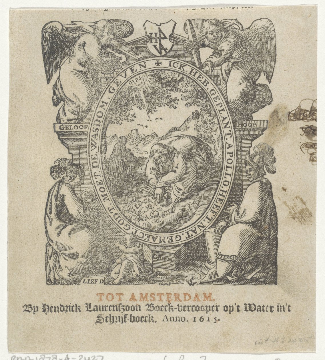 Viñeta de título con un hombre plantando cultivos de Christoffel van Sichem (II) (possibly)