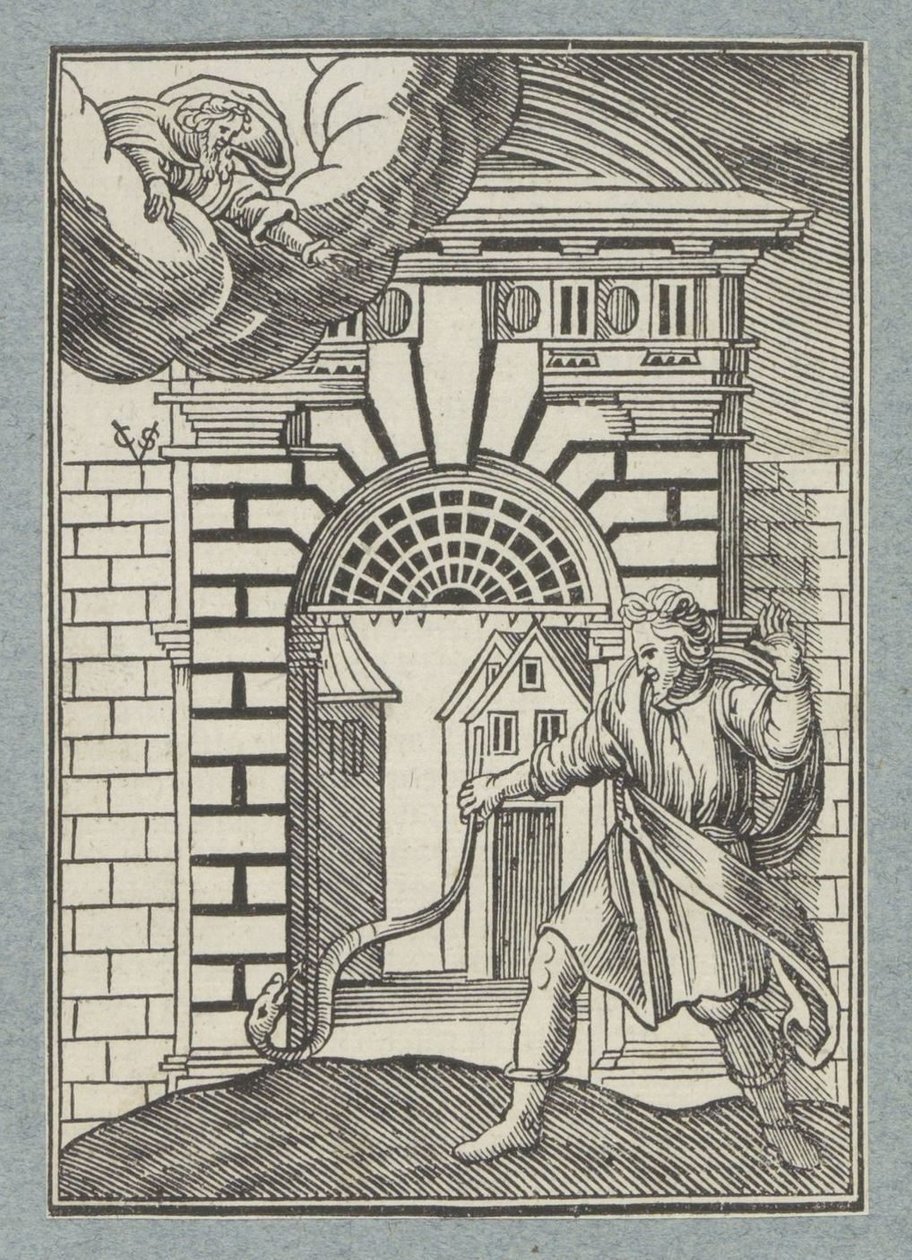 Dios Padre convierte el bastón de Moisés en una serpiente de Christoffel van Sichem (II)