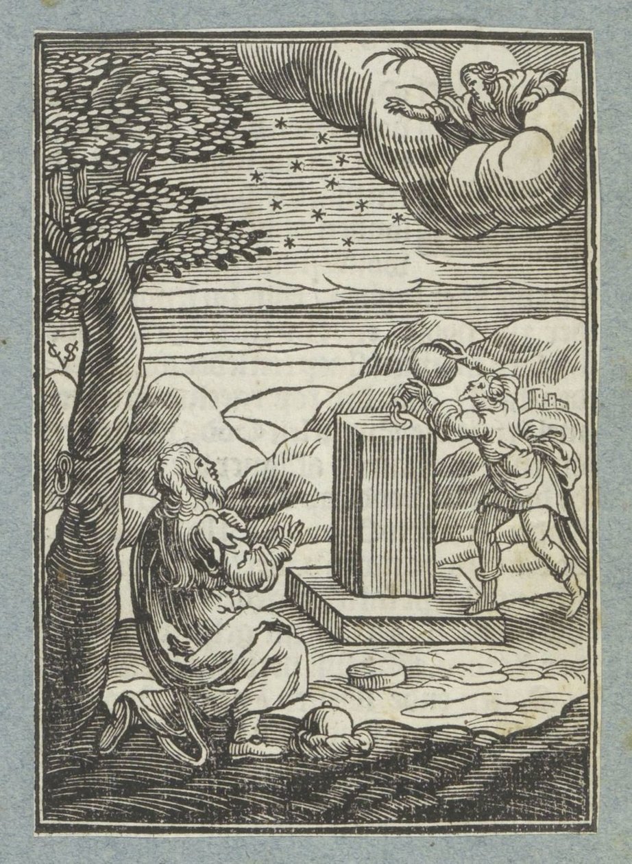 Pacto de Dios con Abraham; Jacob unge la piedra sobre la que durmió de Christoffel van Sichem (II)