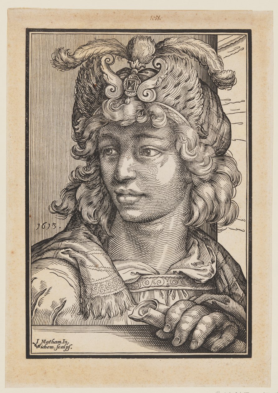 Busto de hombre joven con gorro de plumas de Christoffel van Sichem I