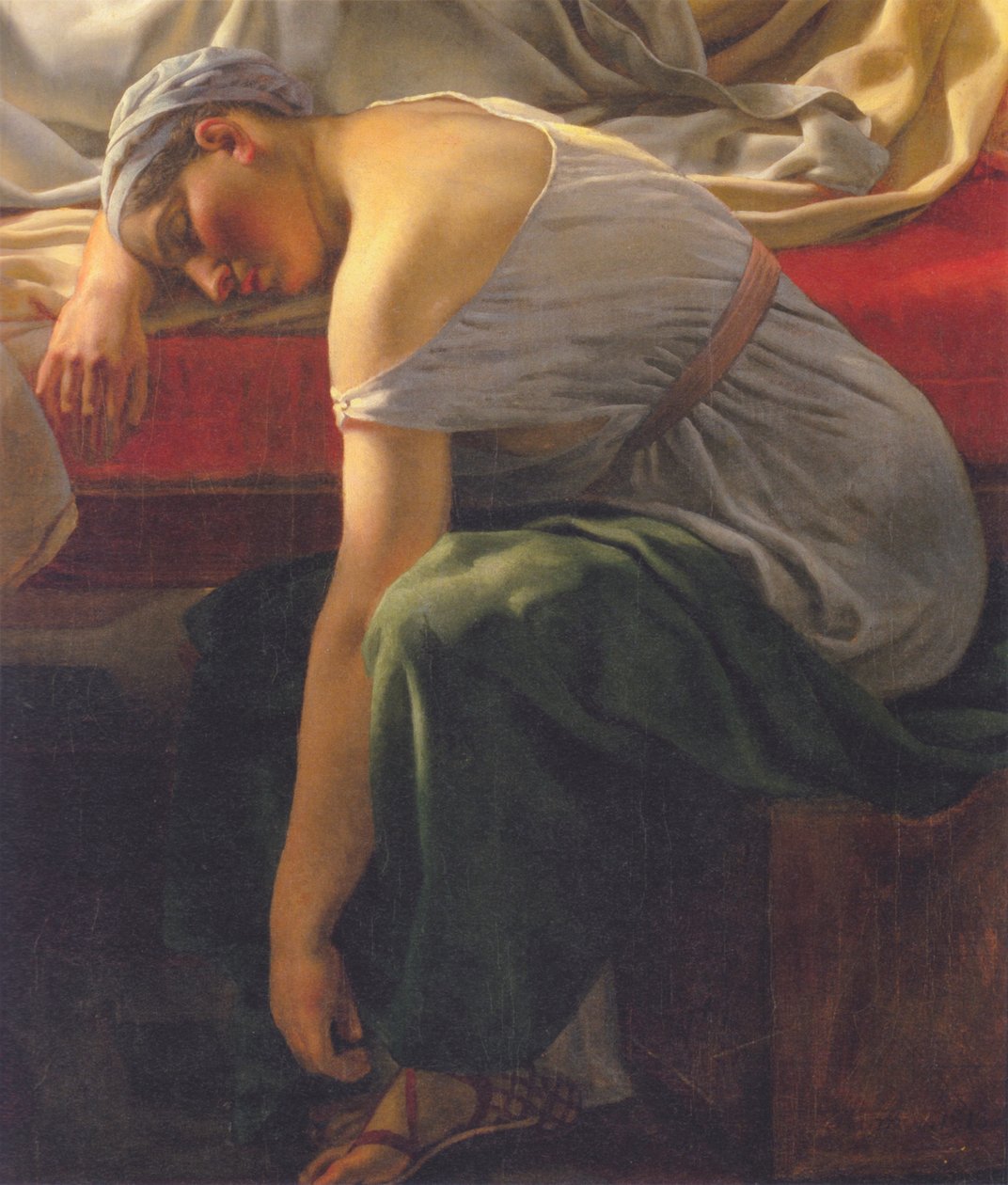 Una mujer durmiendo en traje antiguo. Nodriza de Alcyone de Christoffer Wilhelm Eckersberg