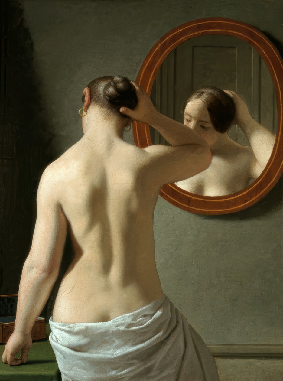 Joven mujer frente a un espejo de Christoffer Wilhelm Eckersberg