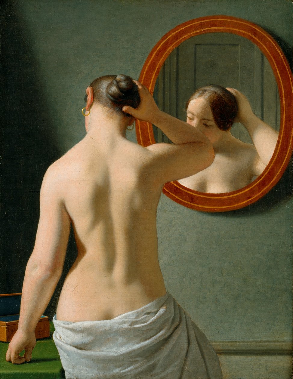 Una mujer desnuda peinándose ante un espejo de Christoffer Wilhelm Eckersberg