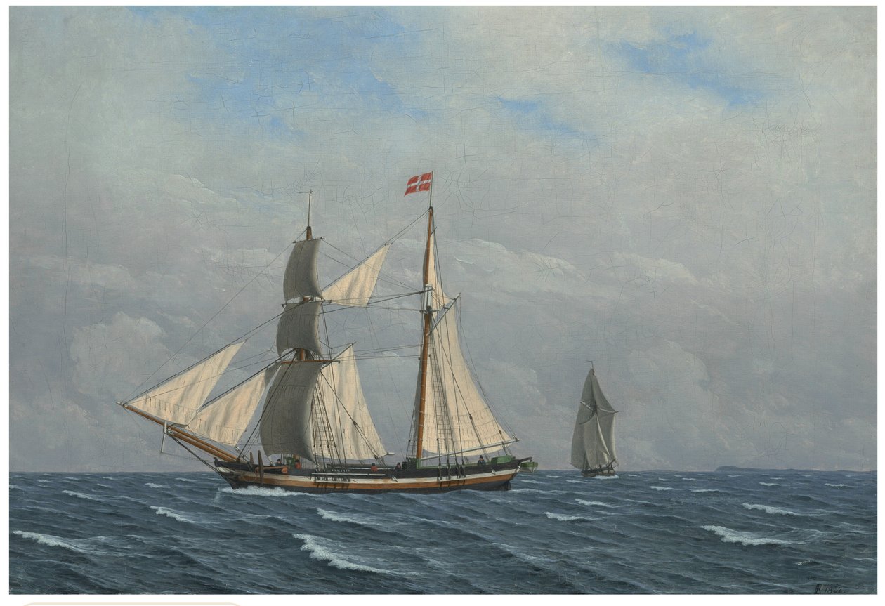 Un velero con las velas desplegadas (En skonnert for fulde sejl) de Christoffer Wilhelm Eckersberg