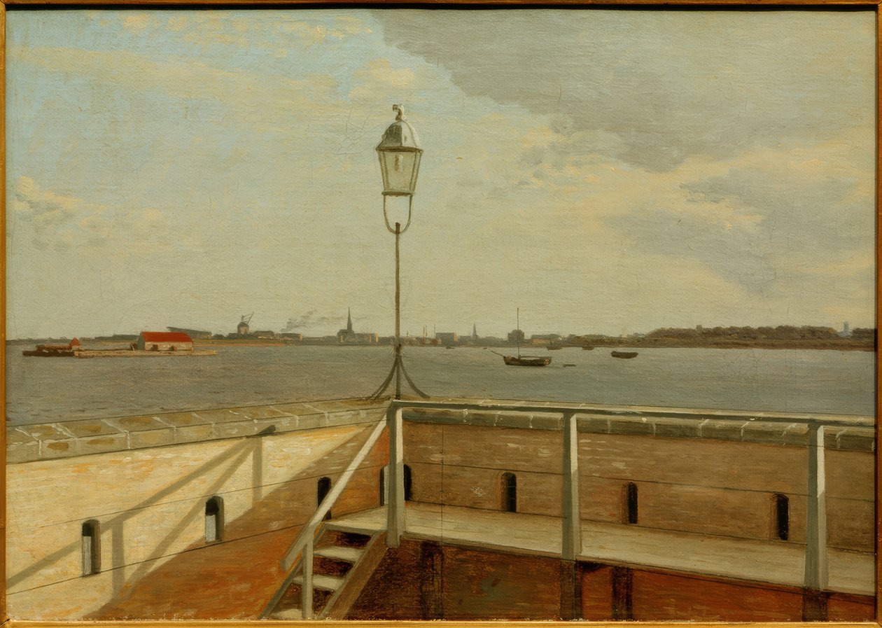 Vista desde la fortaleza Trekroner hacia Copenhague en la distancia de Christoffer Wilhelm Eckersberg