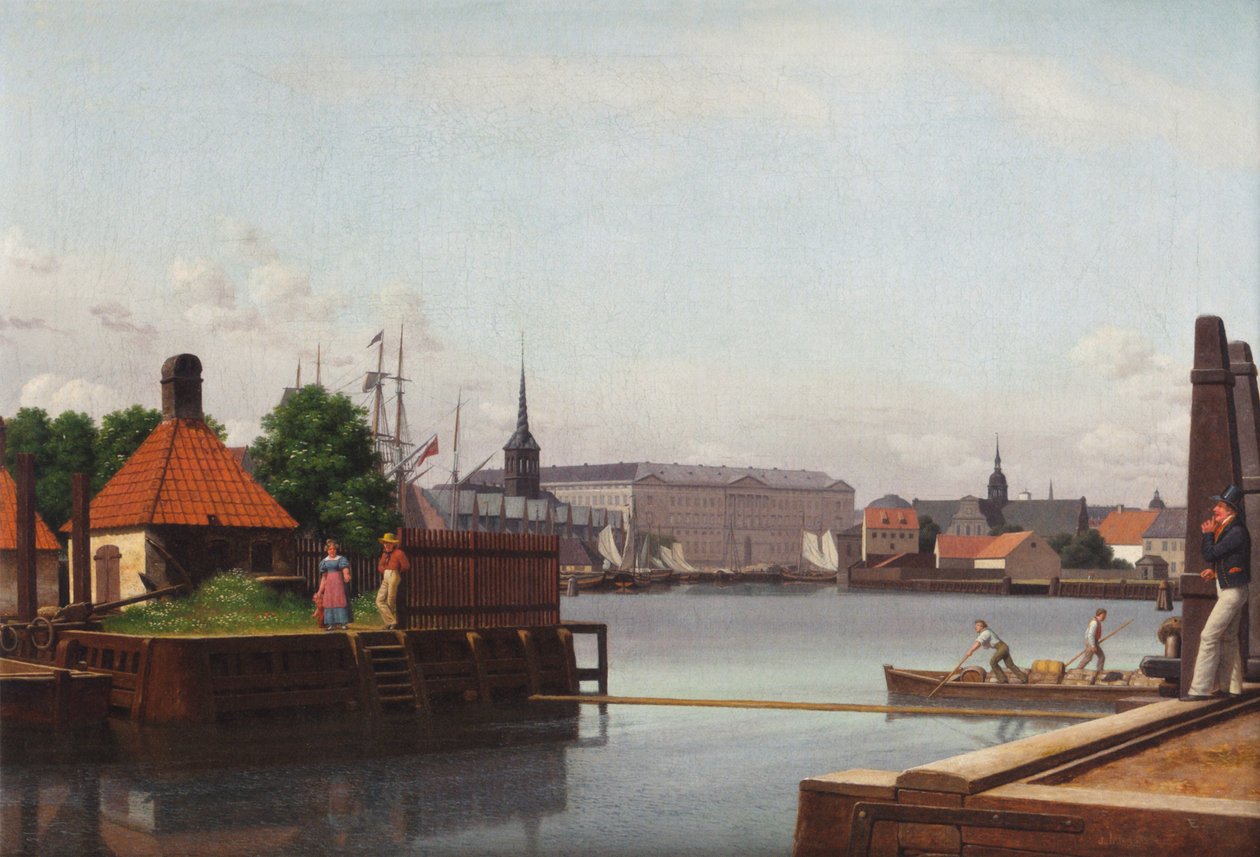 Danés: Børsen, Christiansborg, Holmens Kirke, set fra Asiatisk Kompagnis Plads La Bolsa, Christiansborg y la iglesia de Holmen, vistas desde el emplazamiento de la Compañía Asiática. de Christoffer Wilhelm Eckersberg