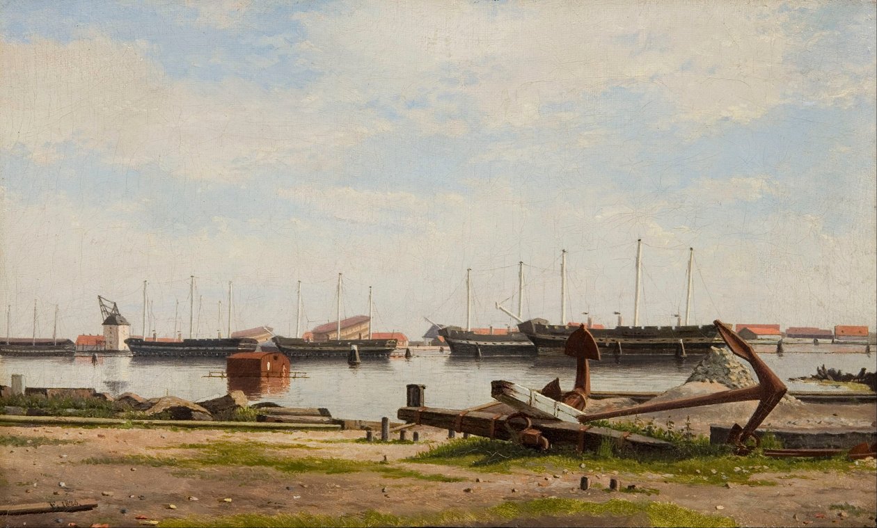 Lote de Nyholm con la grúa y algunos buques de guerra de Christoffer Wilhelm Eckersberg