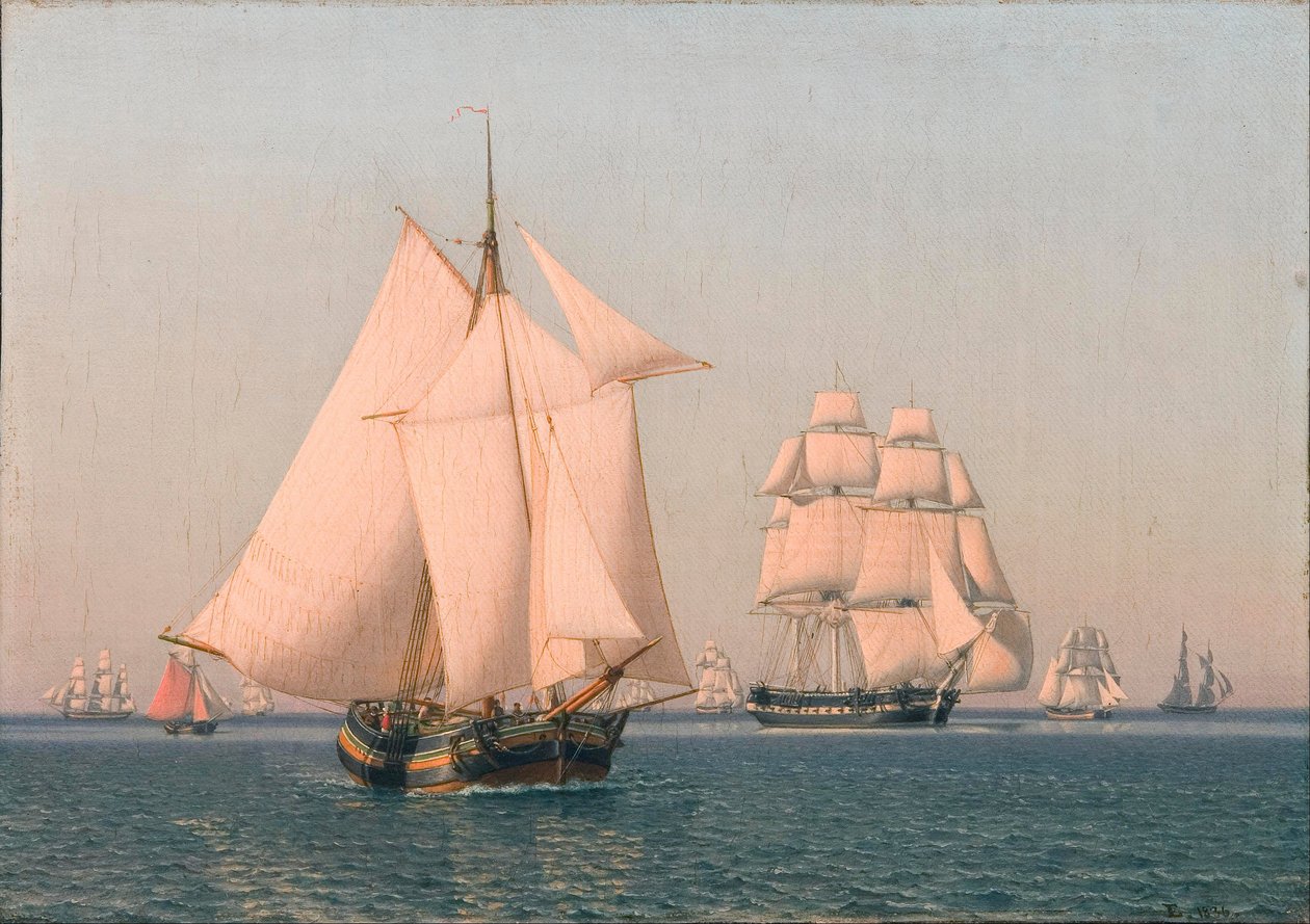 Barcos a vela en una brisa suave en una clara tarde de verano de Christoffer Wilhelm Eckersberg