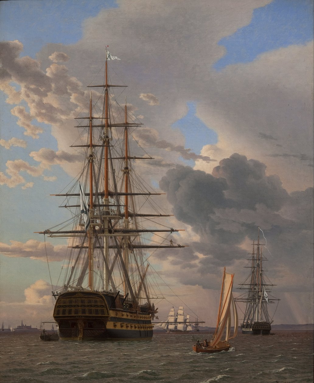 El navío de línea ruso "Asow" y una fragata fondeados en los caminos de Elsinore de Christoffer Wilhelm Eckersberg