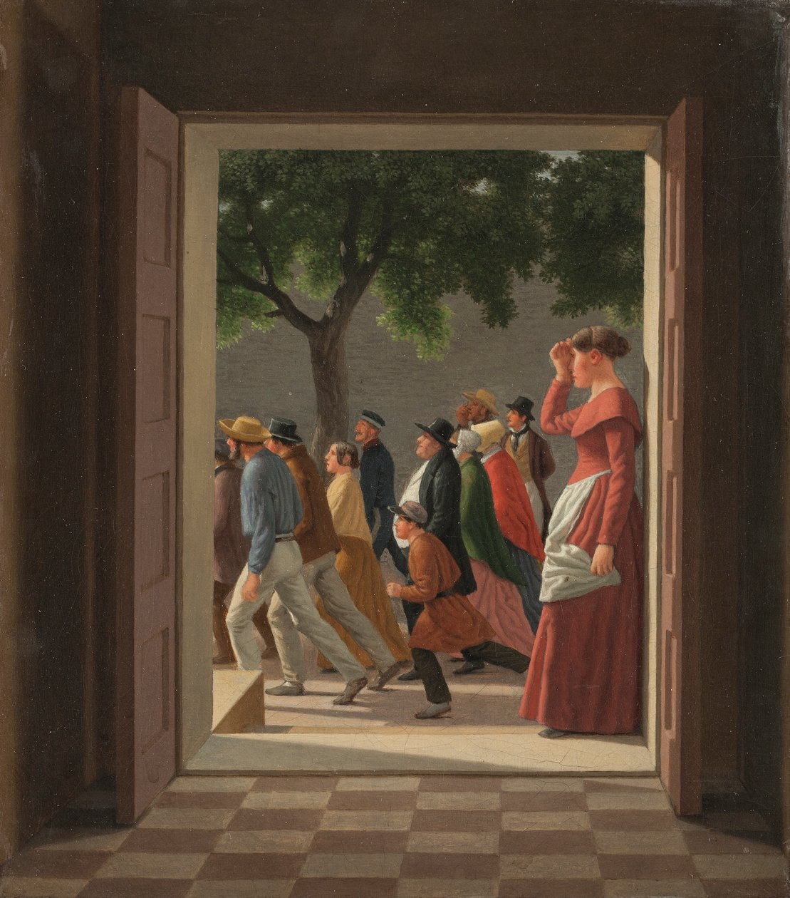 Vista a través de una puerta a las figuras en movimiento de Christoffer Wilhelm Eckersberg