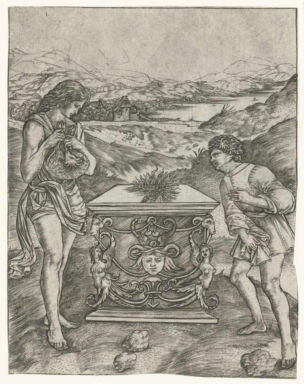 Caín y Abel sacrifican cordero en el altar de Christoforo di Michele Robetta