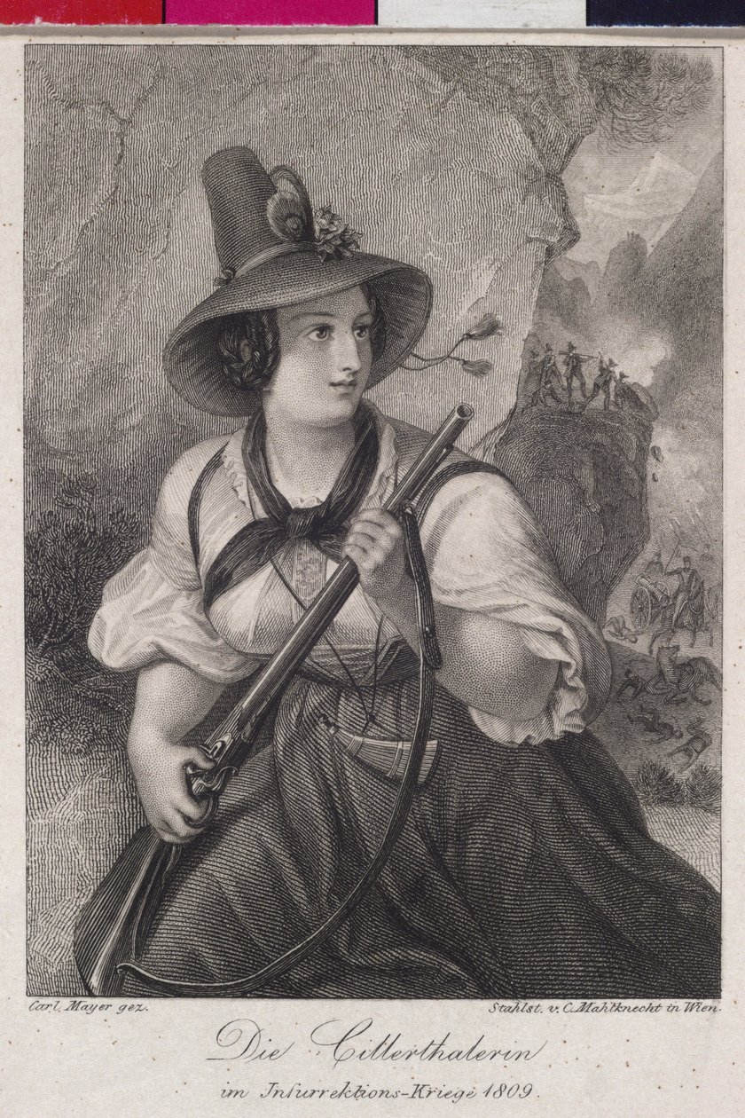 Muchachas del Zillertal (valle) en la lucha tirolesa por la libertad 1809 (grabado) de Christoph Mahlknecht