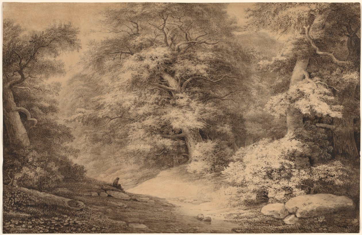 Un bosque de hayas con un viajero descansando, 1803 de Christoph Nathe