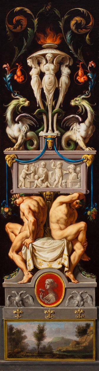 Estudio para una composición con Ignudi y grotescos y una alegoría de la escultura, c.1776 (óleo sobre lienzo) de Christoph Unterberger