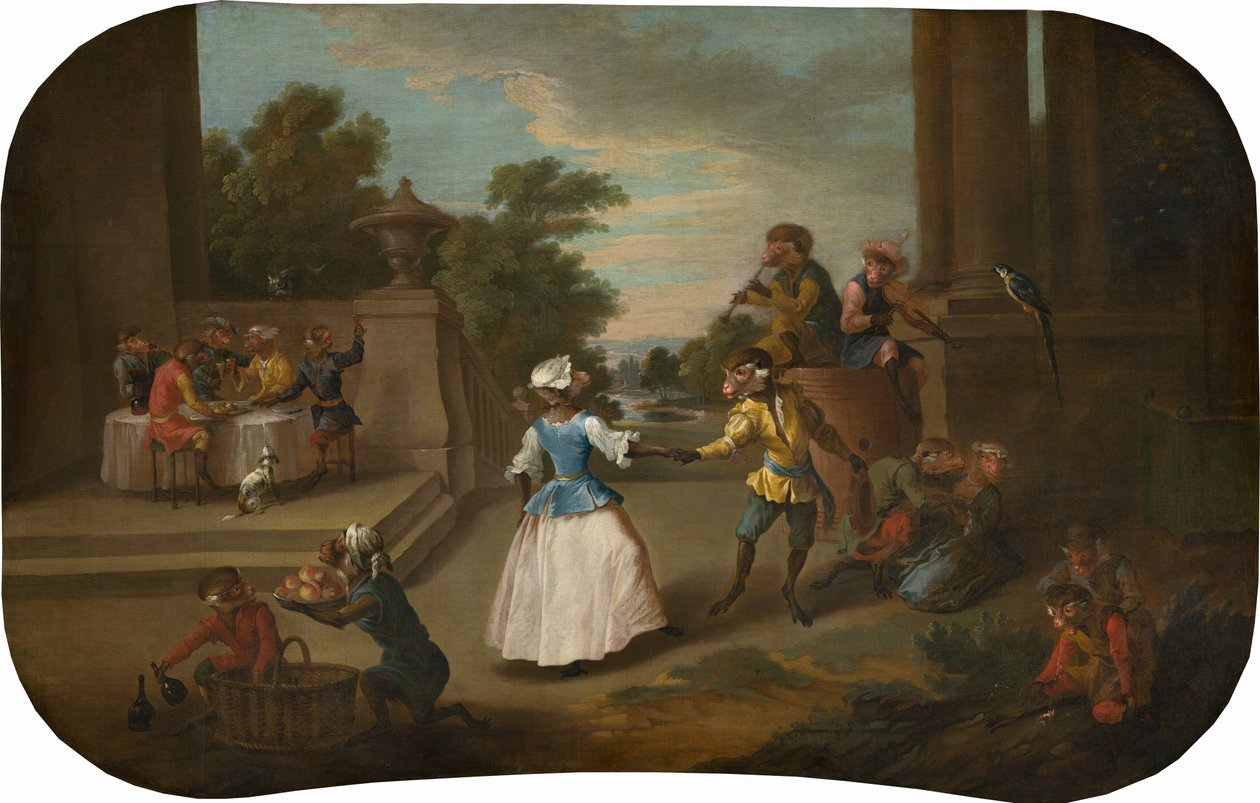 Singerie: El baile, c.1739 (óleo sobre lienzo) de Christophe Huet