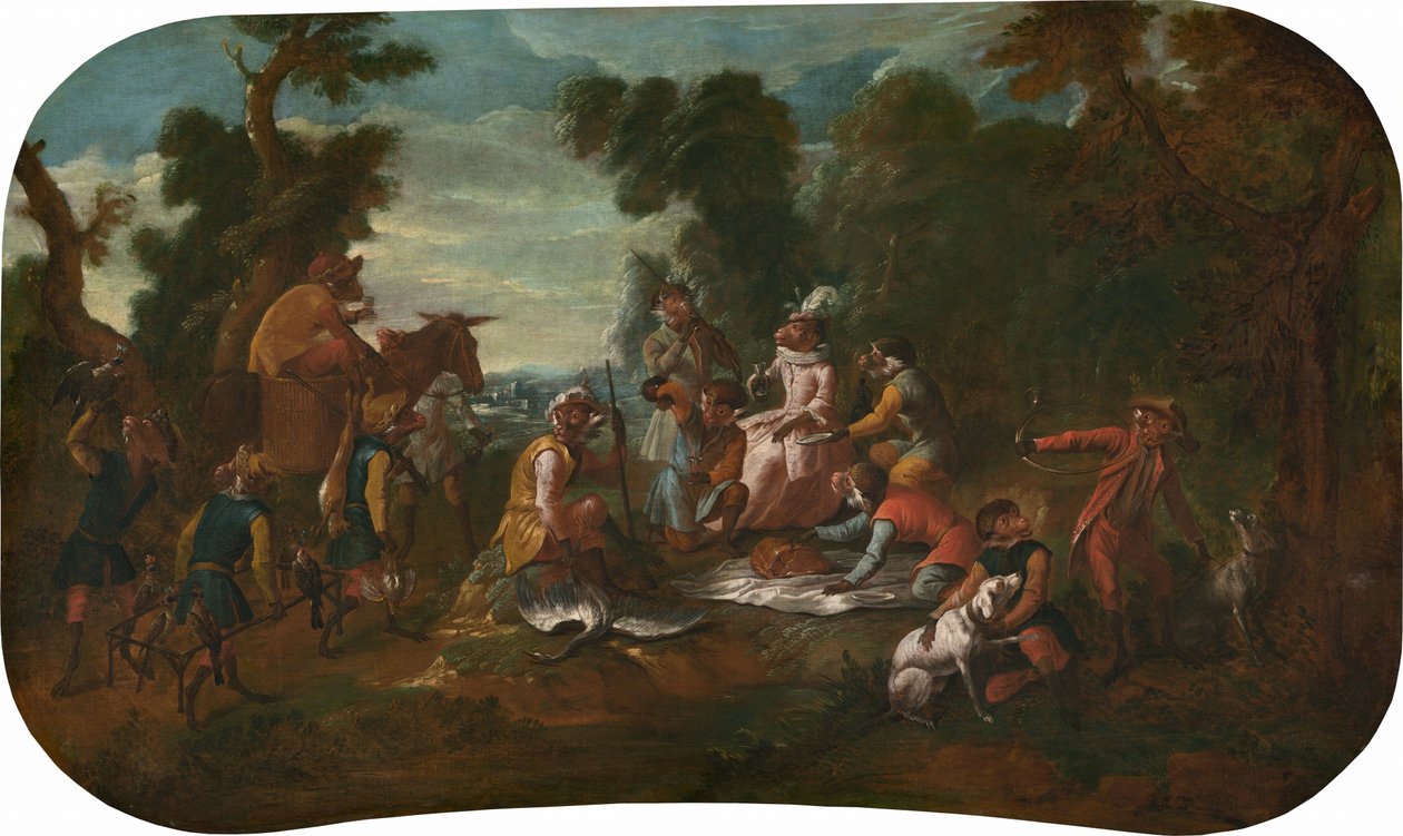 Singerie: El picnic, c.1739 (óleo sobre lienzo) de Christophe Huet
