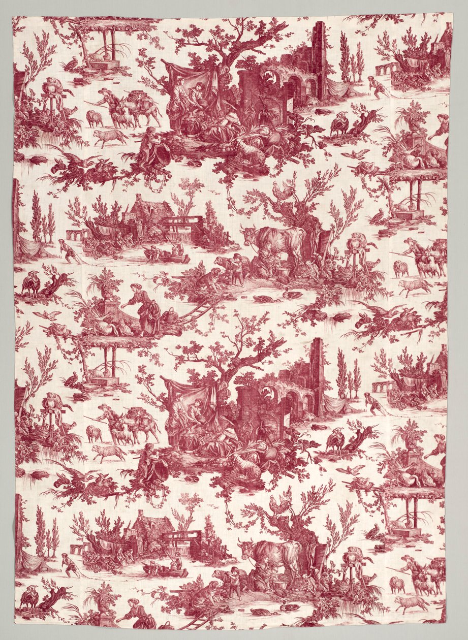 Tira de algodón impreso en placa de cobre con diseño Les plaisirs de la ferme, 1785-1790 de Christophe Philippe Oberkampf