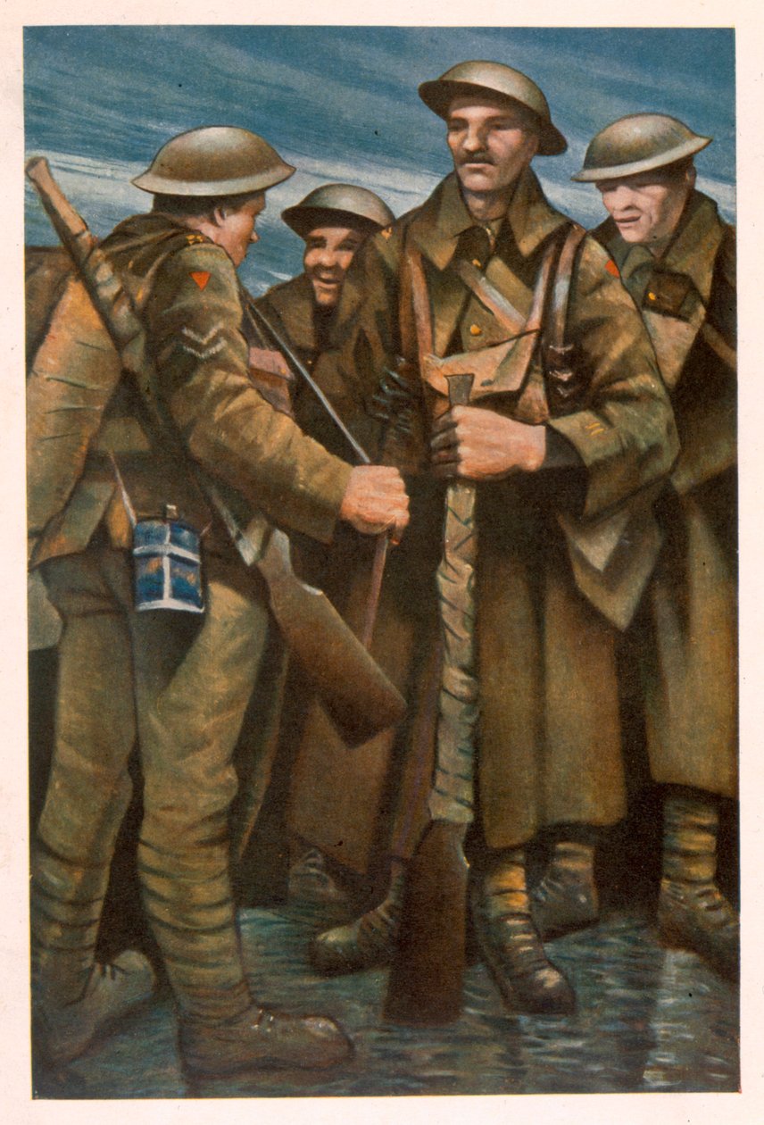 Un grupo de soldados, de Artistas Británicos en el Frente, Continuación del Frente Occidental, 1918 de Christopher Richard Wynne Nevinson