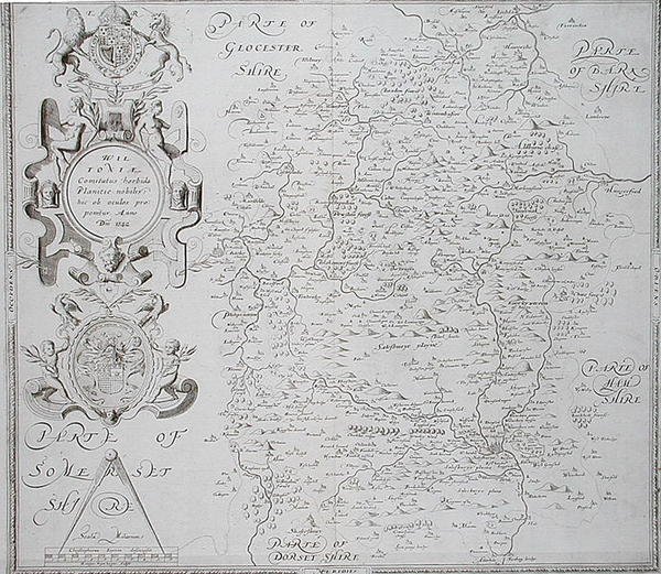 Mapa de Wiltshire, grabado por William Web, publicado en 1645 de Christopher (after) Saxton