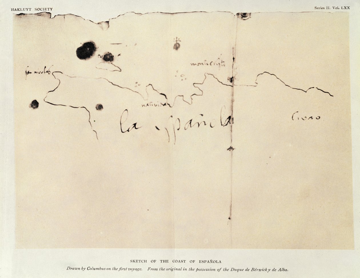 Boceto de la costa de Española, dibujado por Colón en el primer viaje, del original en posesión del Duque de Berwick y de Alba, 1492 de Christopher Columbus