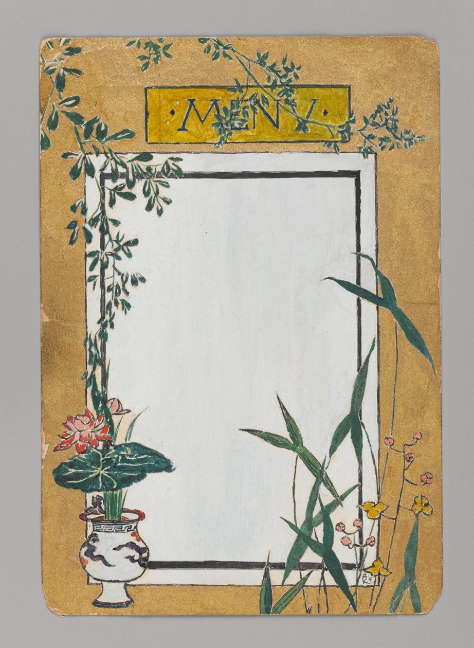 Tarjeta de menú con bambú y flores, ca. 1880. Acuarela, tinta negra y pintura metalizada. de Christopher Grant La Farge