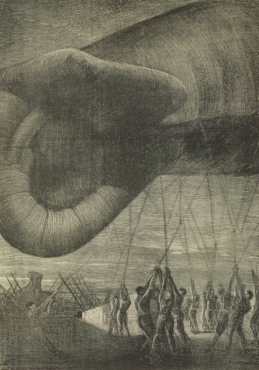 Bajando un globo de observación por la noche, 1918 de Christopher Richard Wynne Nevinson