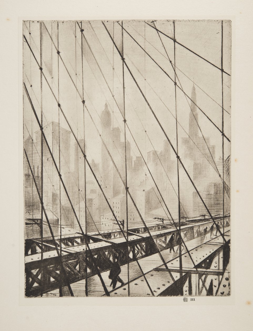 Mirando a través del puente de Brooklyn, pub.1921 (aguafuerte) de Christopher Richard Wynne Nevinson