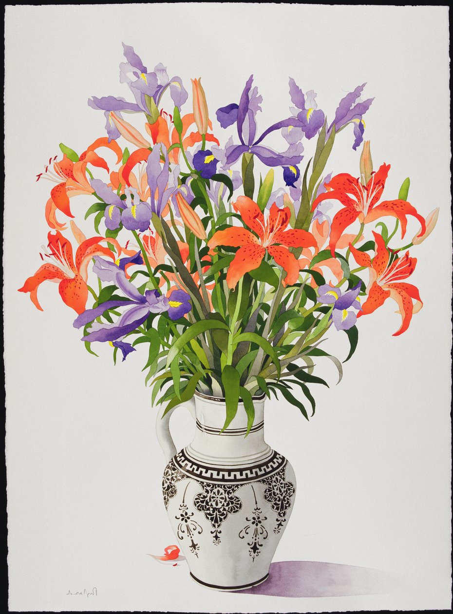Flores en una Jarra Blanca y Negra de Christopher Ryland