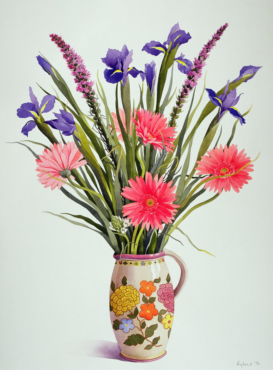 Iris y Gerbera en una Jarra Holandesa de Christopher Ryland