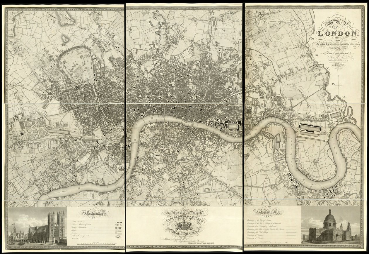 Mapa de Londres, a partir de una encuesta real realizada en los años 1824 de Christopher and John (fl.1821 40) Greenwood