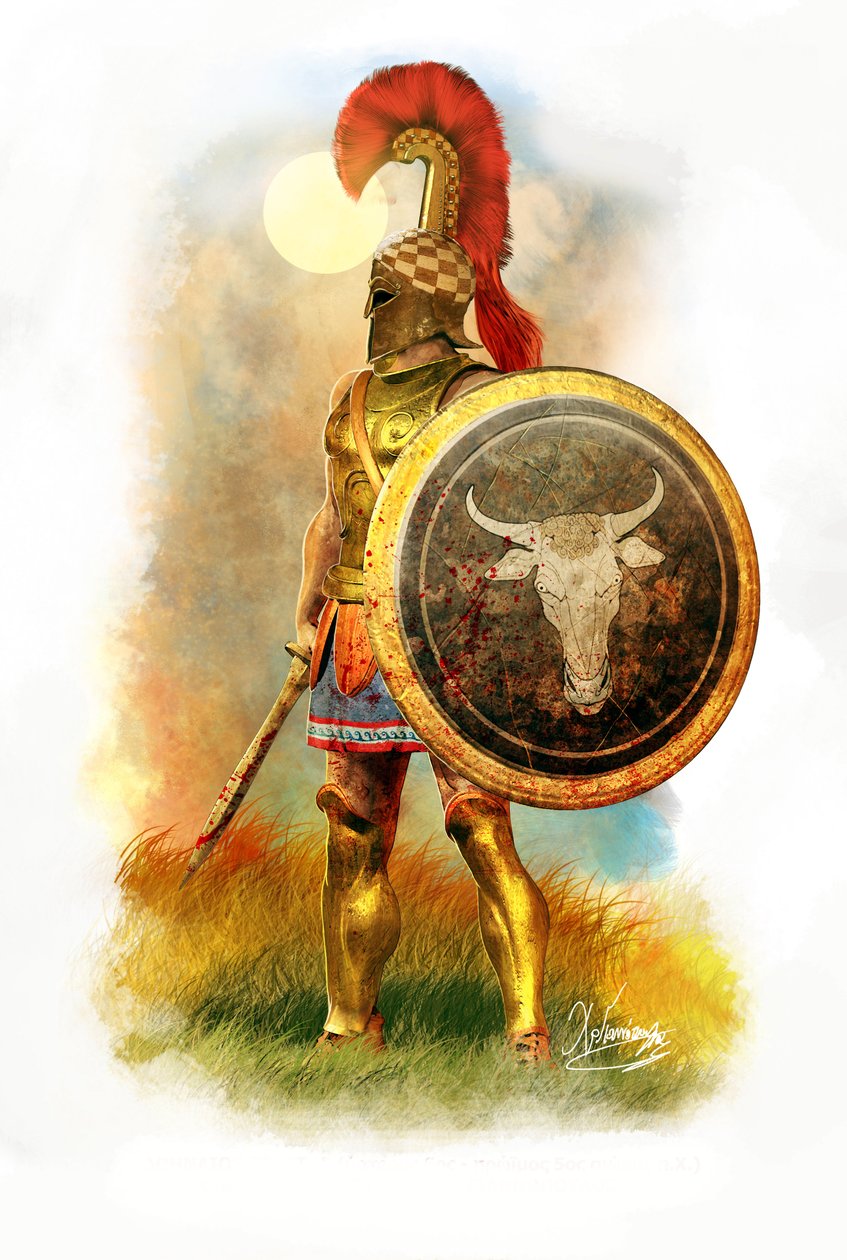 Antiguo hoplita ateniense, 490 a.C., 2010 (dibujo a lápiz, digitalbrush, 3d cgi) de Christos Giannopolous