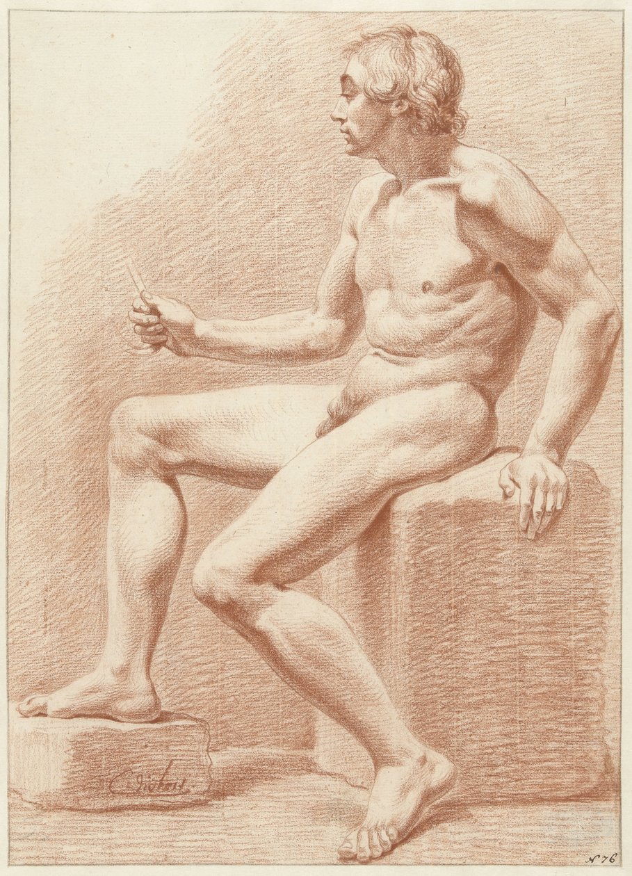 Desnudo masculino sentado, visto de perfil de Chrétien Dubois