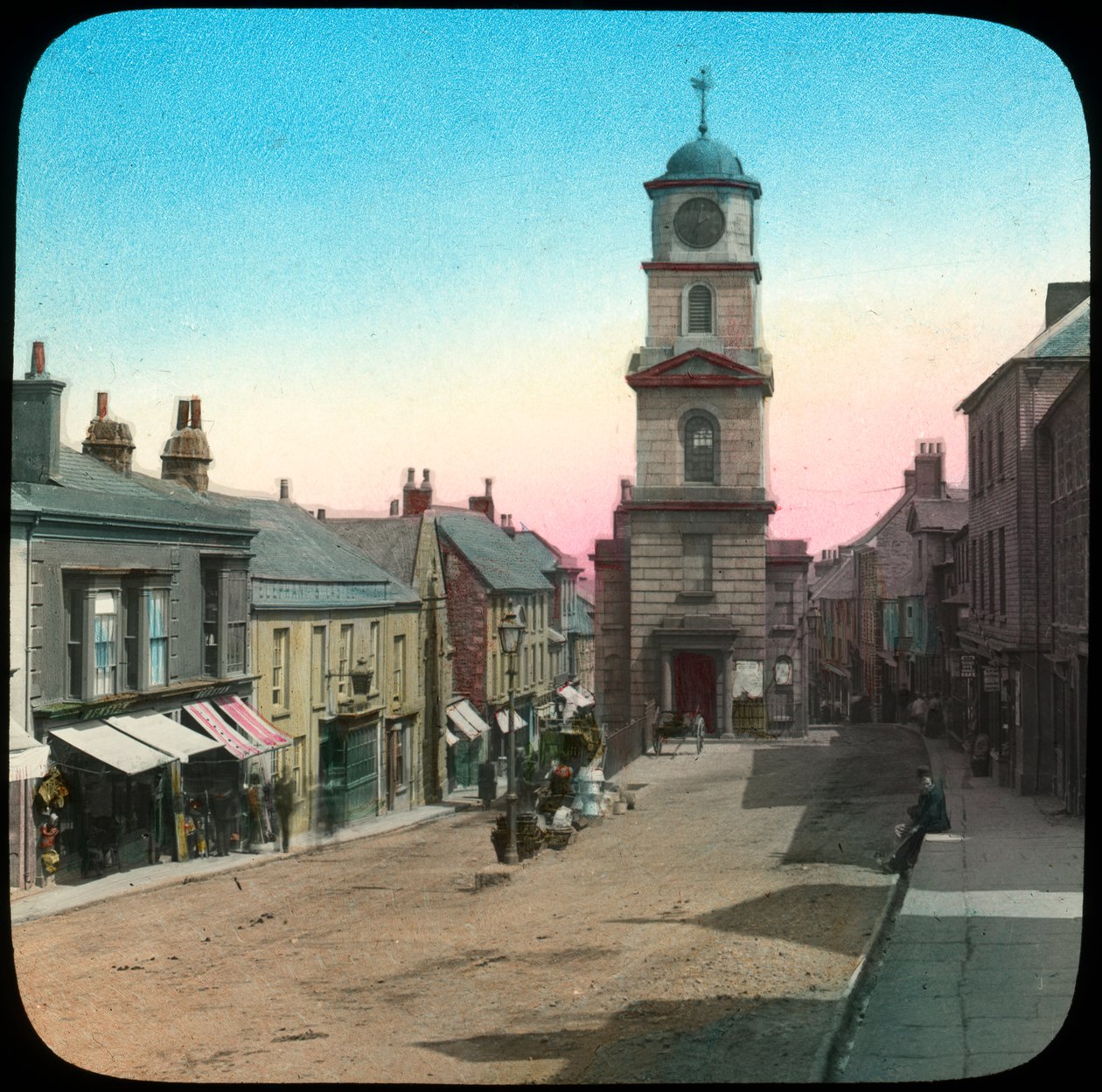 Ayuntamiento y Market Street, Penryn, Cornwall, finales del siglo XIX o principios del siglo XX de Church Army Lantern Department