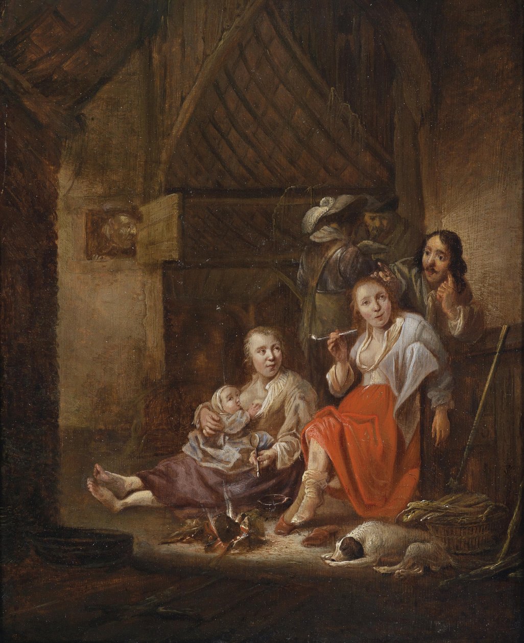 Interior campesino con figuras junto a una chimenea de Circle of Anthonie Palamedes