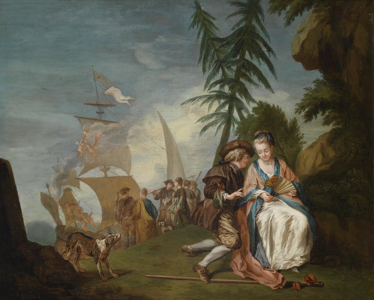 Una pareja galante antes de embarcar hacia Citera de Circle of Jean Baptiste Le Prince