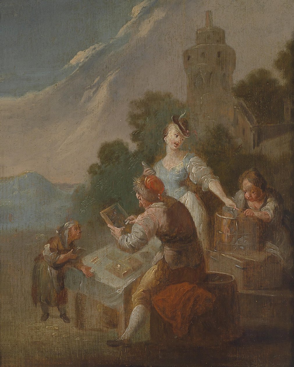 Niños en clase al aire libre de Circle of Johann Georg Platzer